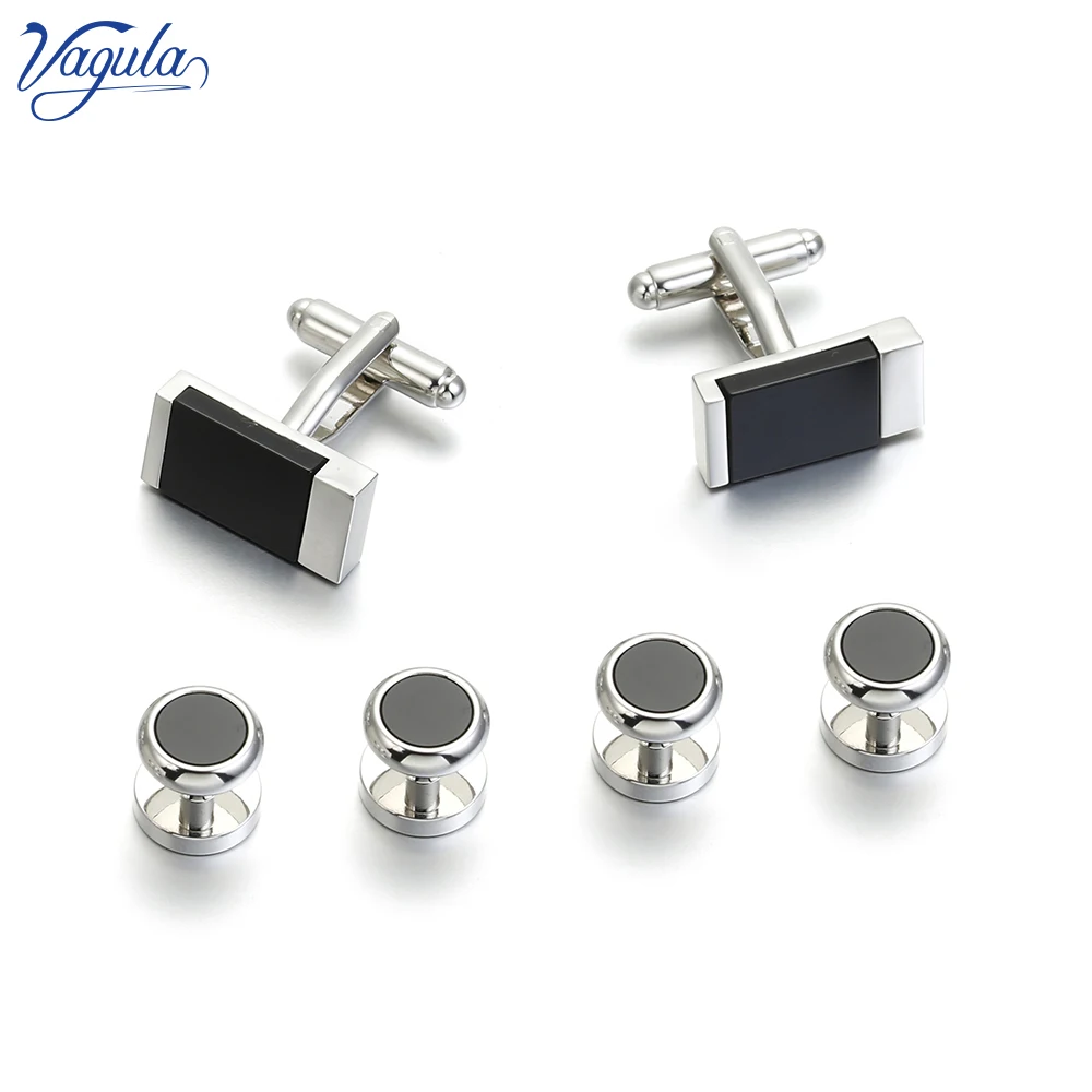 

VAGULA Designer Cufflink Stud in 6 PCS Set Black Stone Links Tuxedo Collar Stud Bonito Gemelos 440