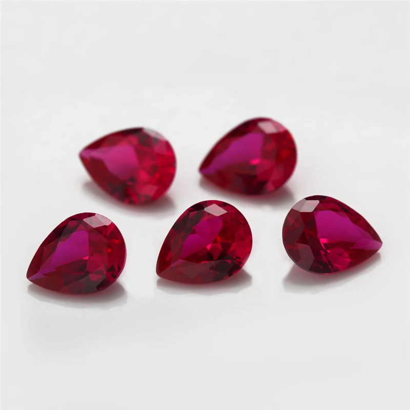 Size 3x5~13x18mm Pear Cut 8# 3# 5# Red Stone Synthetic Corundum Gemstone For Jewelry