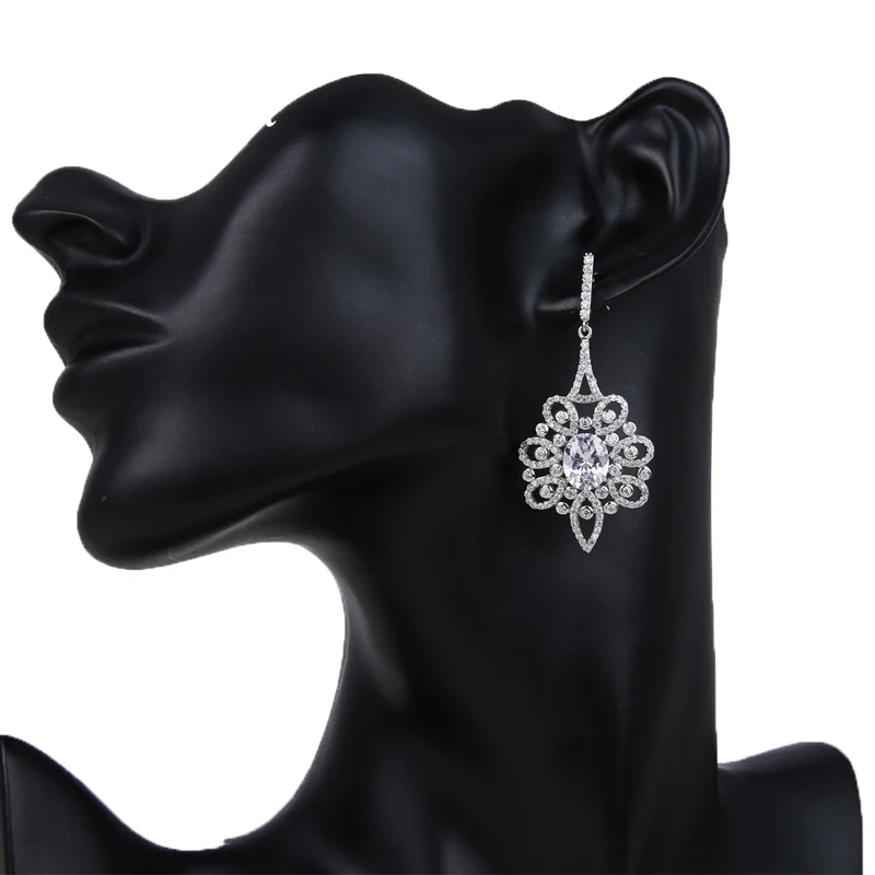 EMMAYA Luxury Dazzling Big Cubic Zircon Drop Earrings for Bridal Fashion Sliver Color Crystal Wedding Jewelry