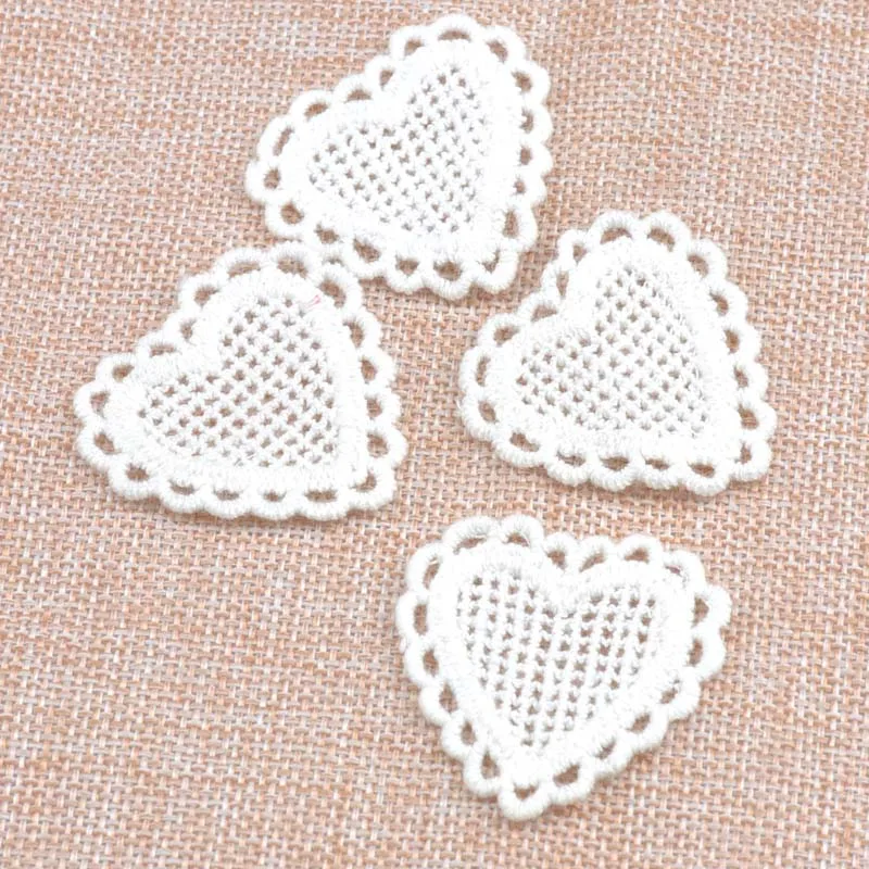 20pcs/lot Cotton Heart Lace Applique Trim For Garment Accessories Decoration Sew On Guipure Lace Fabric CP1555