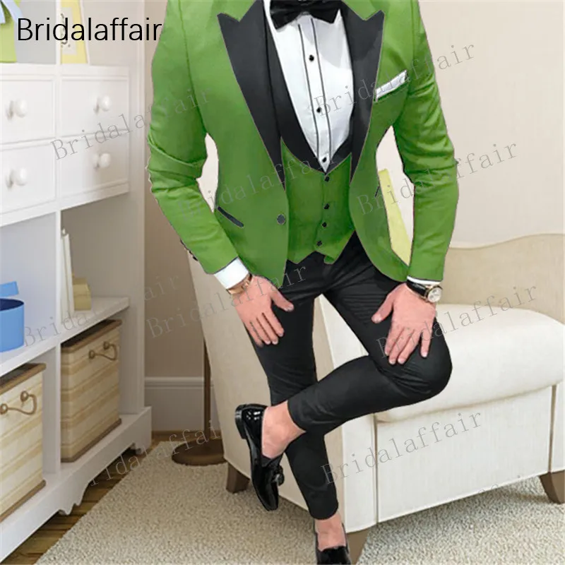 

Bridalaffair New Arrival Men's Costume Groomsmen Green Slim Fit 3 Pieces Tuxedos Wedding Suits Custom Made Prom Best Man Blazer