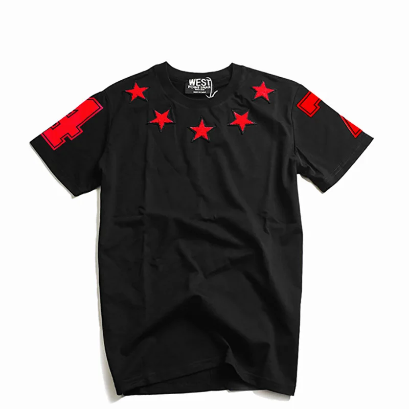 

New Novelty 2019 Men Embroidery stars 7 4 T Shirts T-Shirt Hip Hop Skateboard Street Cotton T-Shirts Tee Top Kenye #32