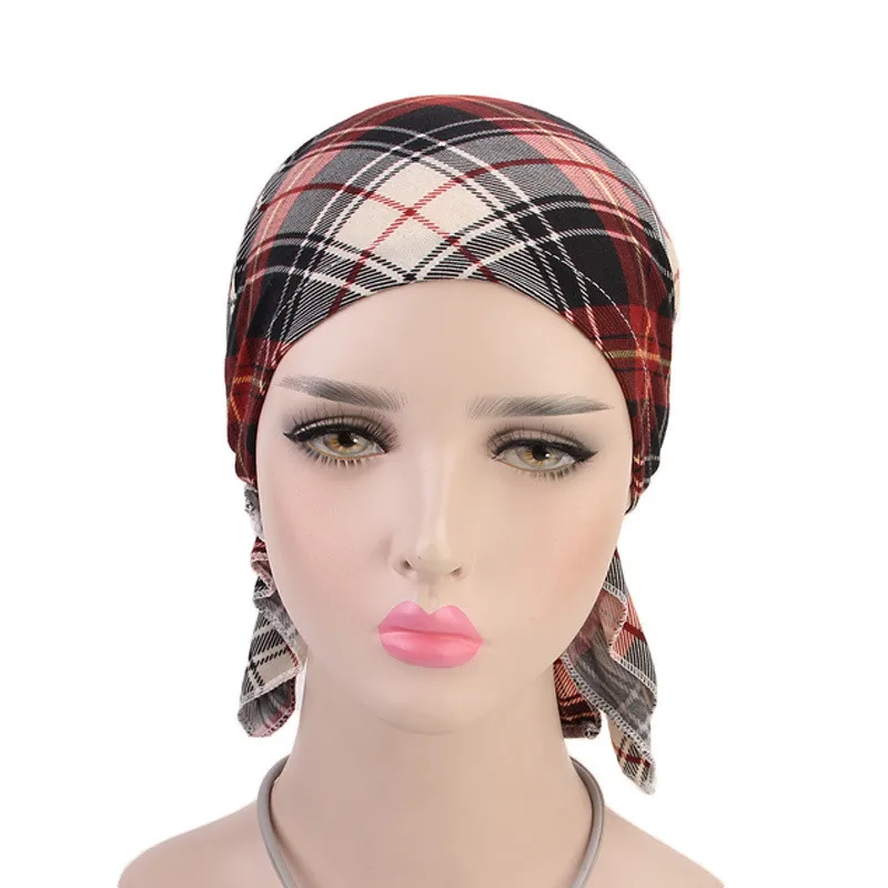 New Muslim Women Cotton Print Pre-Tied Turban Hat Cancer Chemo Beanies Caps Headwear Head Wrap Bonnet Hair Loss Accessories