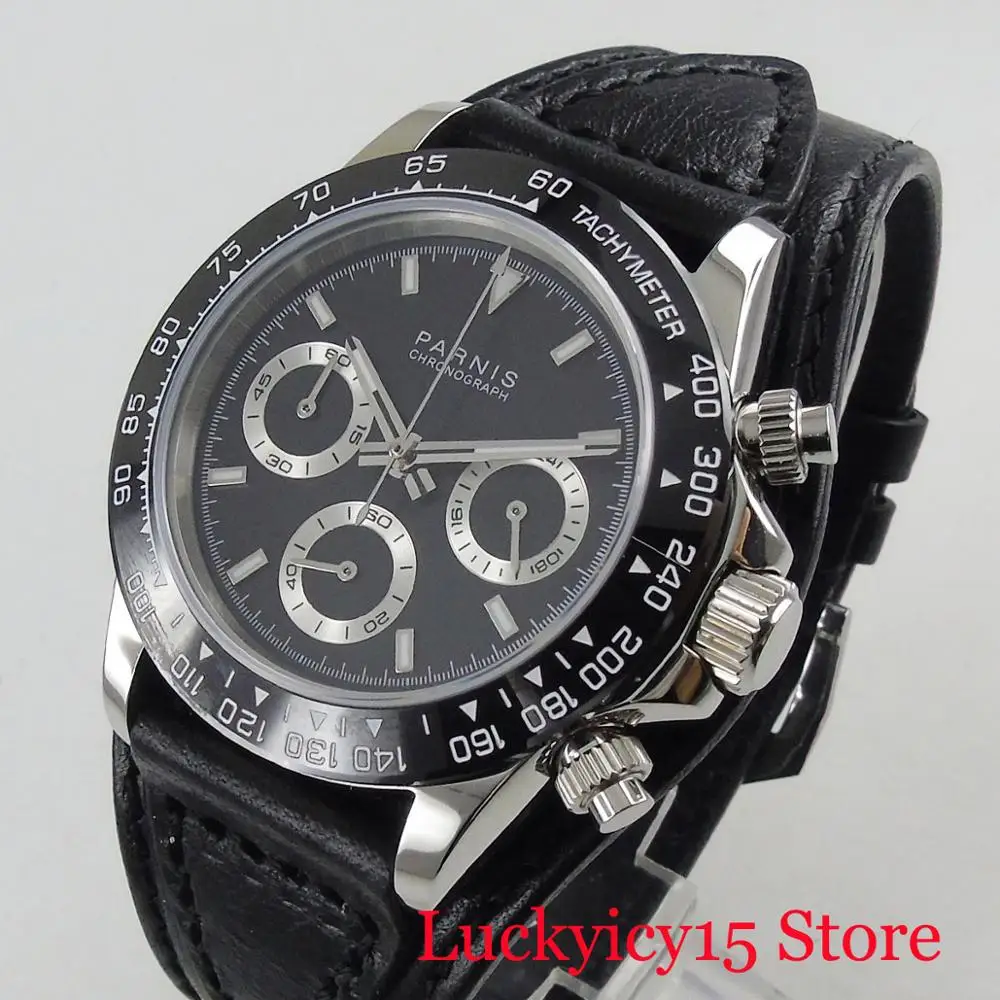 

Dress Quartz Men's Watch 39mm Polished Case Chronograph Function Leather Strap