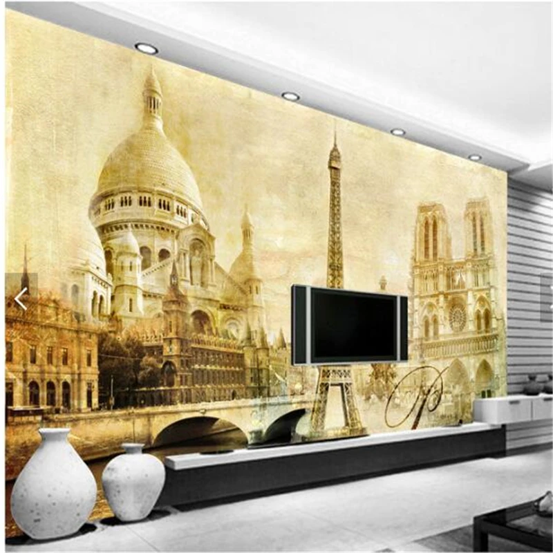 

beibehang Custom photo wallpapers 3d stereo murals Living room European classical Paris tower building TV backdrop 3d wallpaper