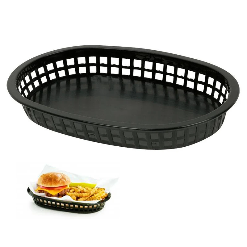 

6-12pcs 10inch Plastic Fast Food Tray Large Deli Platter Basket set Burger Serving Trays Restaurant Cafe Bread Sandwich Plates