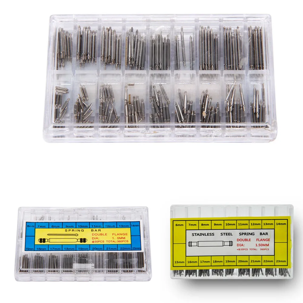 360Pcs 8mm - 25mm / 6mm-23mm Stainless Steel Watch Spring Bar Link Pins Tool