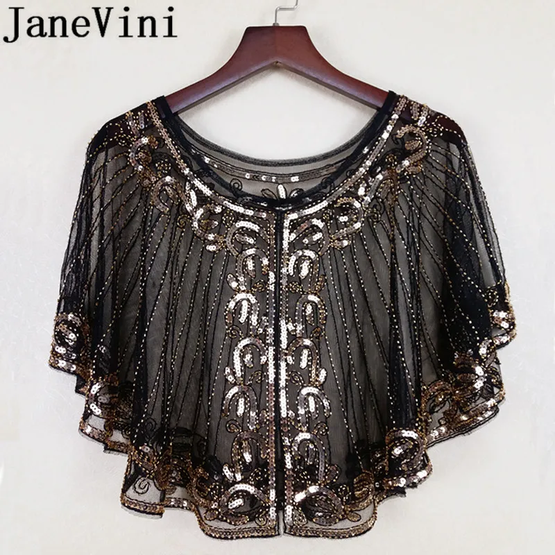 JaneVini-abrigo de lentejuelas plateadas para mujer, chal elegante con cuentas para bodas, fiesta de noche, Bolero, chaqueta, accesorios, 2019