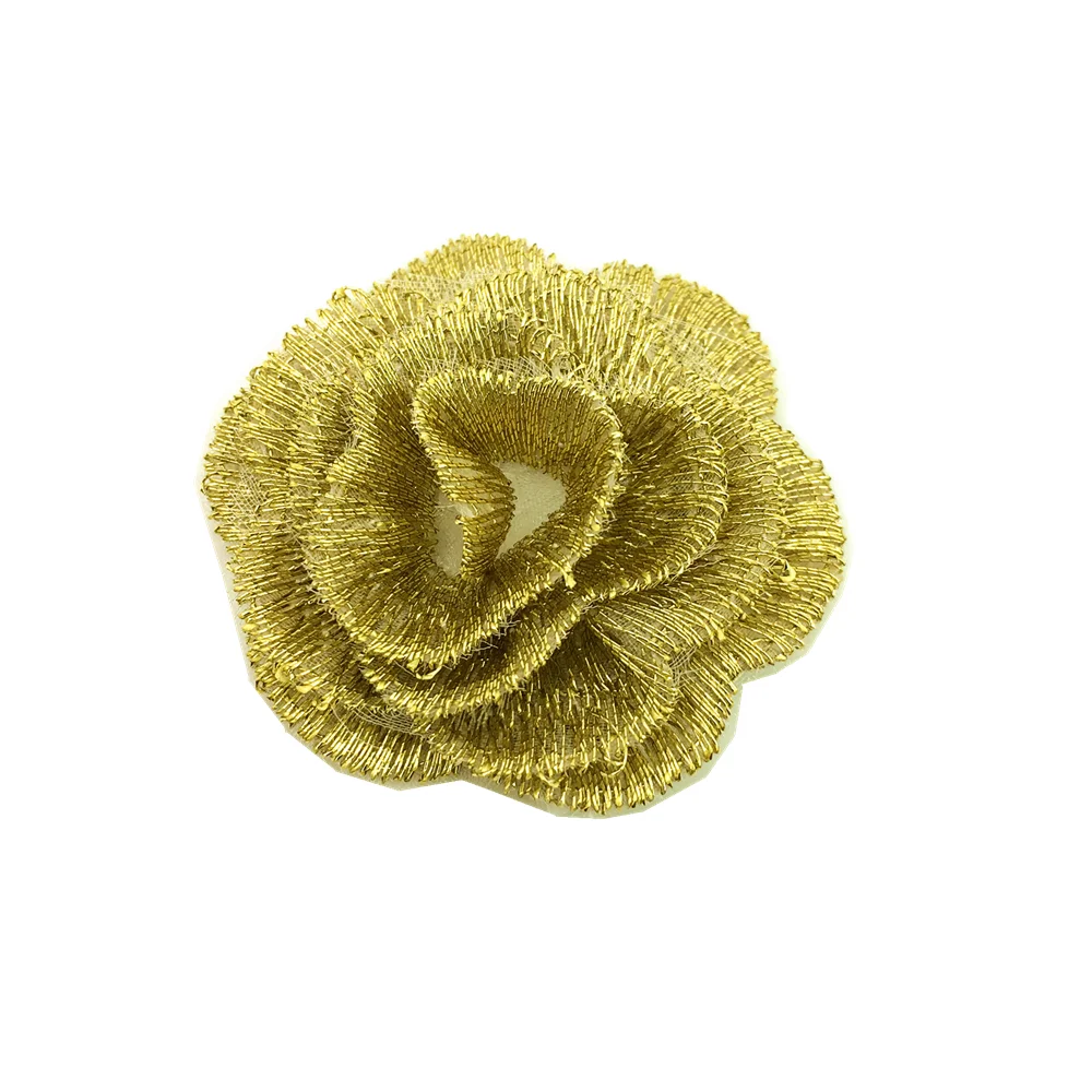 20pc 3D Flower Applique Sew On Rose Embroidery Patch Gold Patches For Clothing Parches Ropa Sewing Accessories AC1424