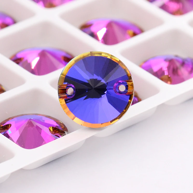 Colorful hotfix glass Crystal Rivoli strass Sew on rhinestone applique wedding dress diy Violet Blue 8mm,10mm,12mm,14mm