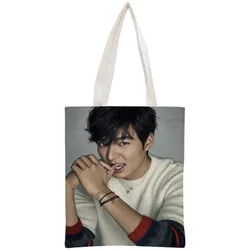 Borsa a mano personalizzata Lee Min ho borsa a mano riutilizzabile borsa a tracolla pieghevole in tela di cotone da donna