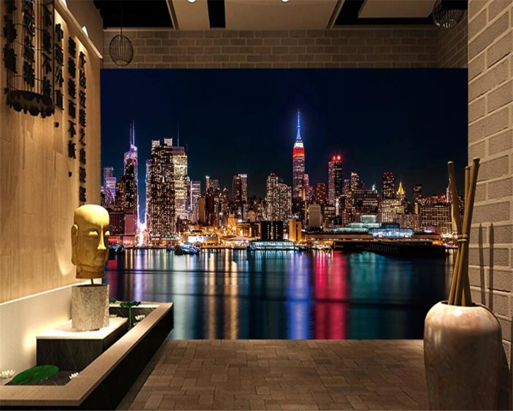 Beibehang Kustom Wallpaper HD New York Malam Mural Lukisan Tangan Dicat Abstrak Rumah Fiksi Latar Belakang Mural 3d Wallpaper