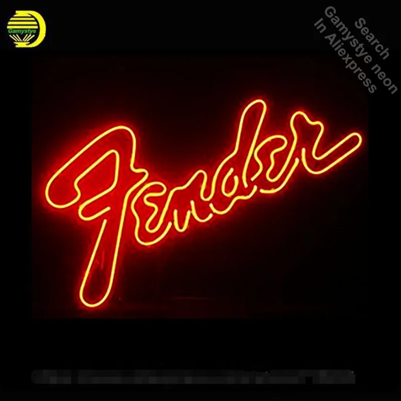 Fende Neon Sign Music neon bulb Sign Glass Tube neon Sign light Room Decor Iconic Sign Advertise Art Motel Sign Aesthetic Room