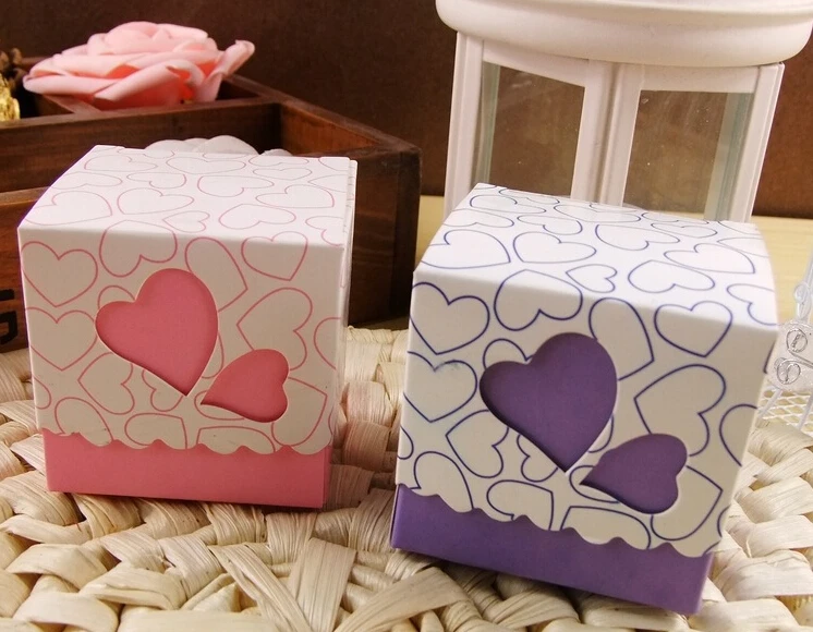 

New Arrive Ribbons Are Included Wedding Favor Candy Boxes Pink and Purple Colours Wedding Party Gift Box