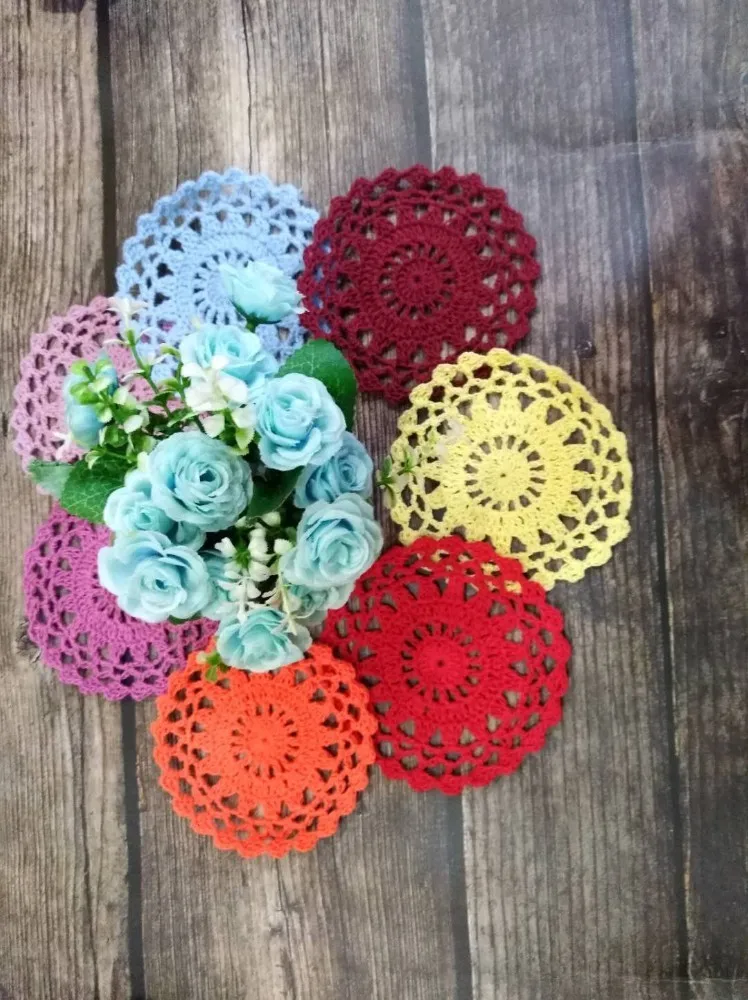 10CM Round Modern Lace Cotton Tea Coffee Dining Dinner Coasters Placemat Table Mat Crochet Wedding Doily Christmas Decor 7Colors