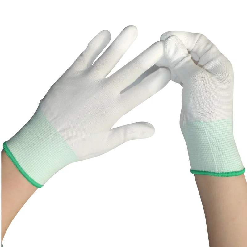 Free Shipping 10Pairs/lot Nylon PU Finger Coated Gloves White Coated Glove Anti-static Gloves Clean Knitted Gloves