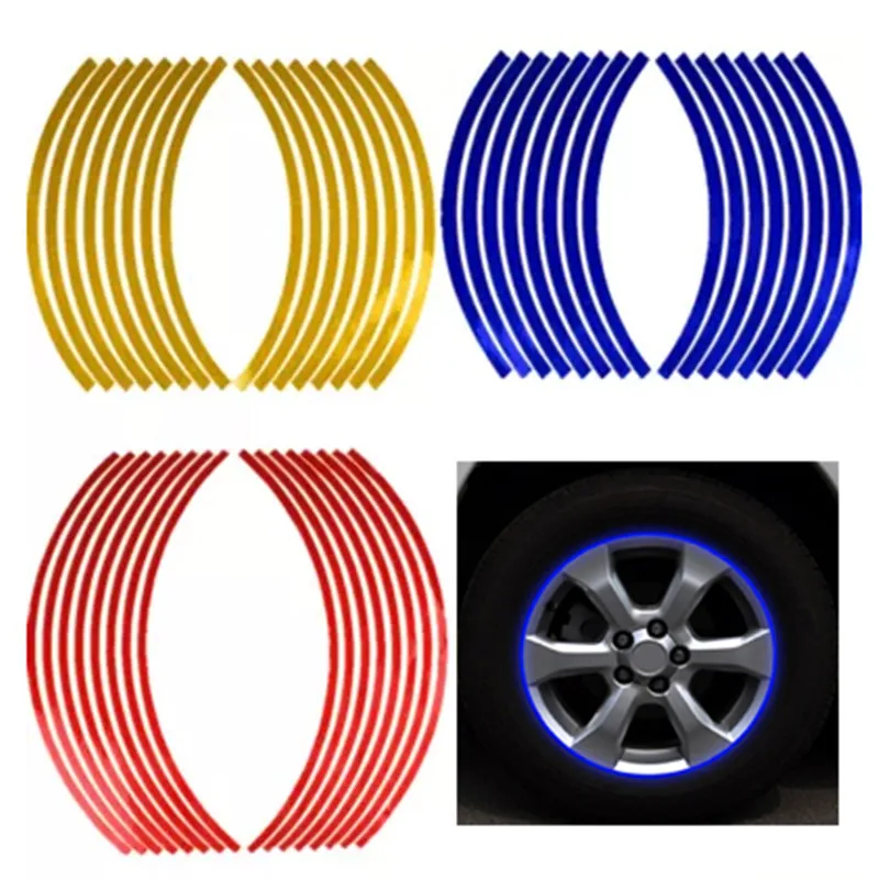 16 Strips Wheel Sticker Reflective Rim Stripe Tape Bike Motorcycle Car Fit for 17 18 inch Blue Orange Yellow Green White Red