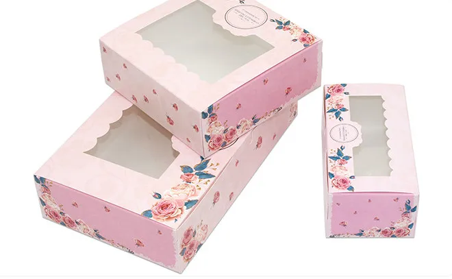 

Pink Rose Wreath Gift Box With pvc Window Wedding Party Kraft Paper Box Cake Food Cookies Packaging 100pcs/lot Free shipping