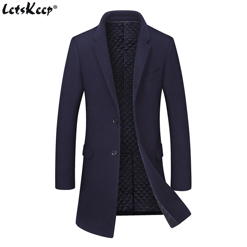 

LetsKeep Winter Long wool coat men Thick woolen trench coat Windbreaker mens casual outerwear warm overcoat Plus size , MA523