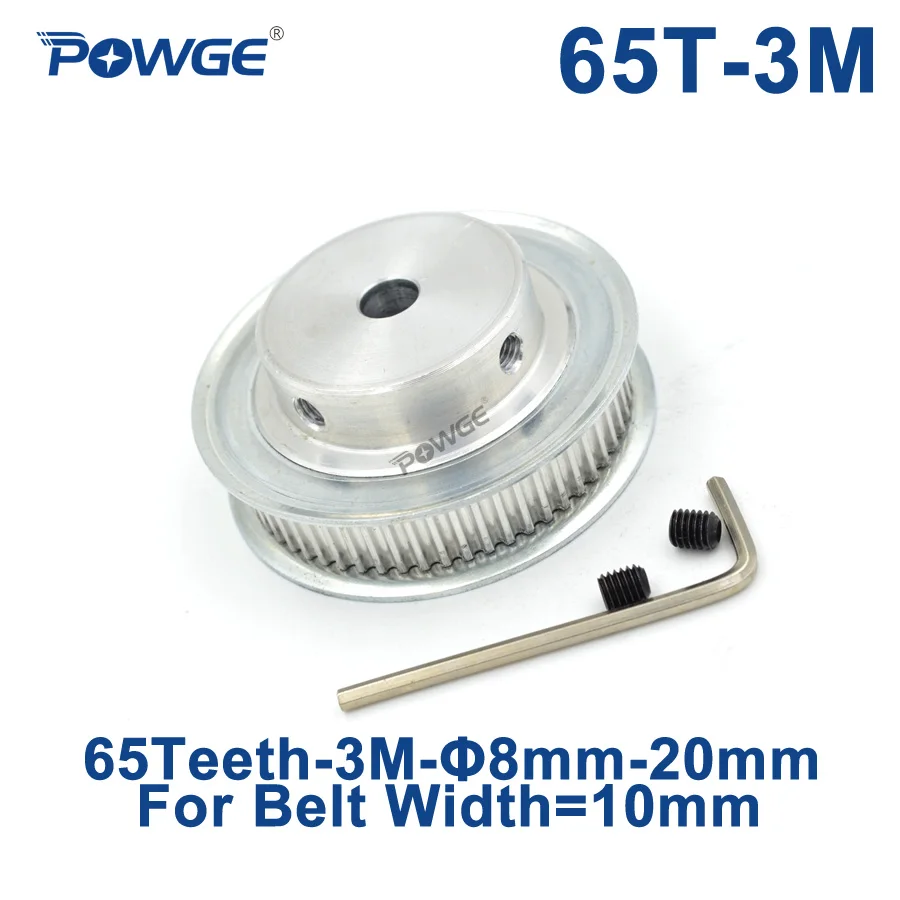 POWGE Arc Tooth 65 Teeth 3M Synchronous Pulley Bore 8/10/12/15/17/19/20/25mm for Width 10mm HTD3M Timing belt gear 65Teeth 65T