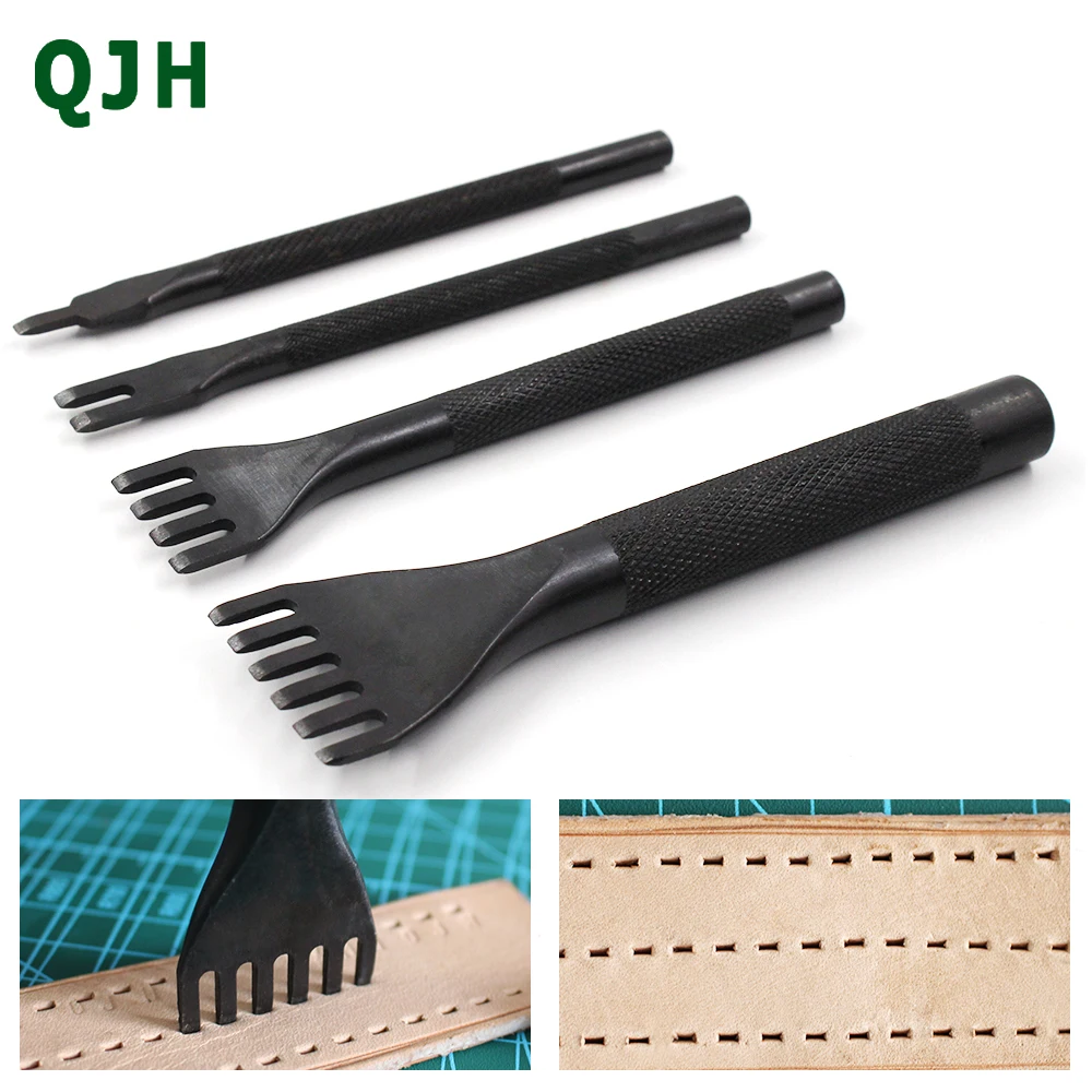 3mm Leather Craft Tools Hole Punches Flat Shape Punch Sewing Lacing Stitching Tool Hand-stitched  1/2/4/6 Prong Working Chisel