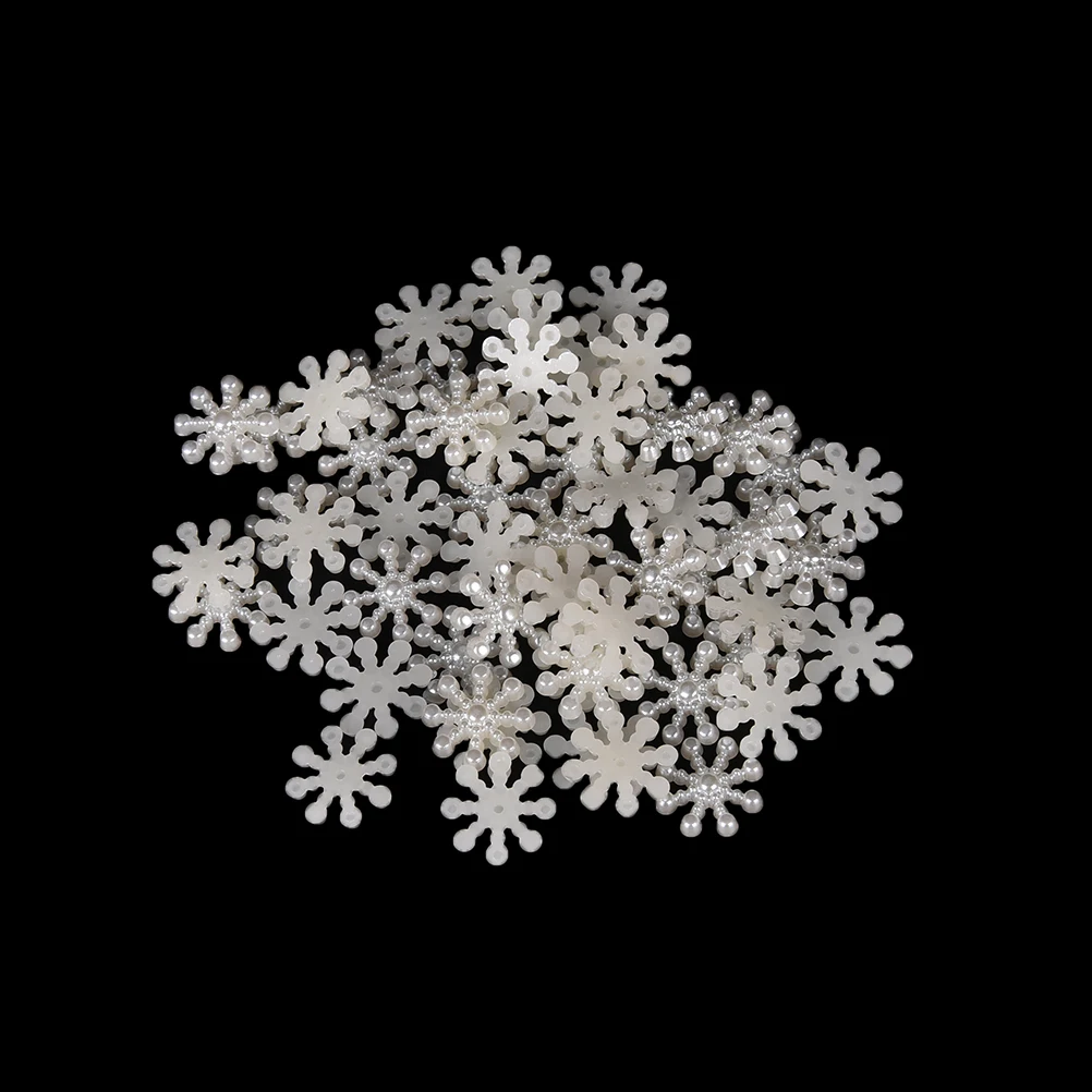 50 Pcs New White Imitation Pearl Beads DIY Decor Embellishment Christmas Decoration Flatback Snowflake Scrapbook Craft Stickers