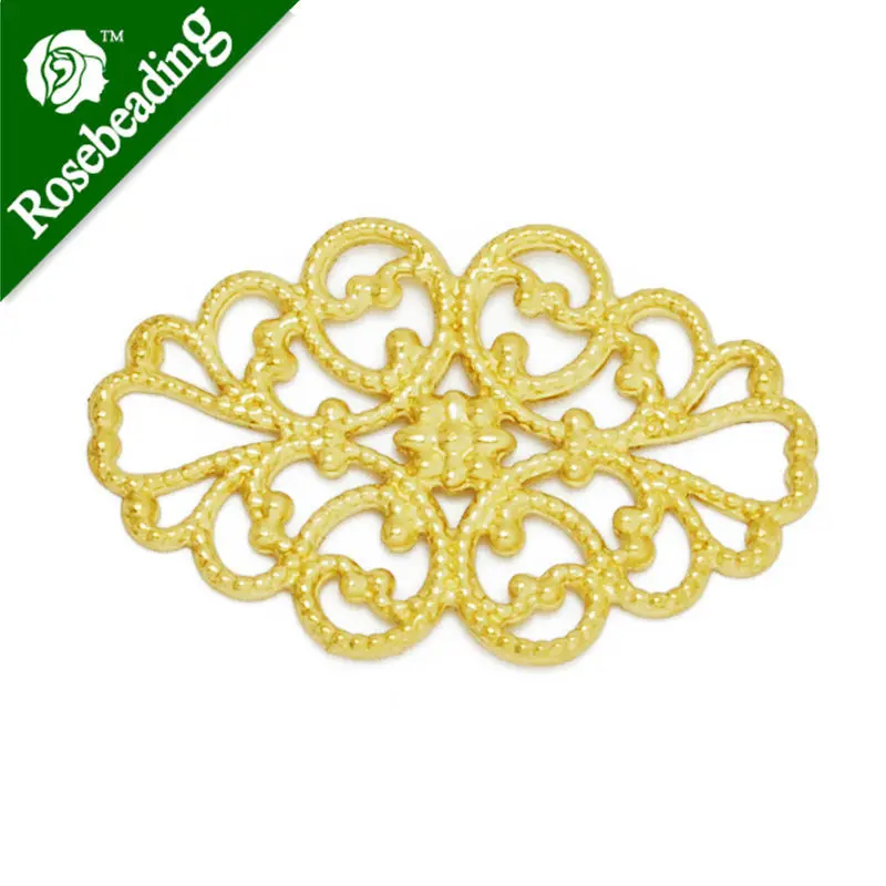 32x20mm Brass Hollow Filigree Flower Wraps Connectors,Filigree Flower Rhombus Connectors Links,sold 50pcs/pkg-100219