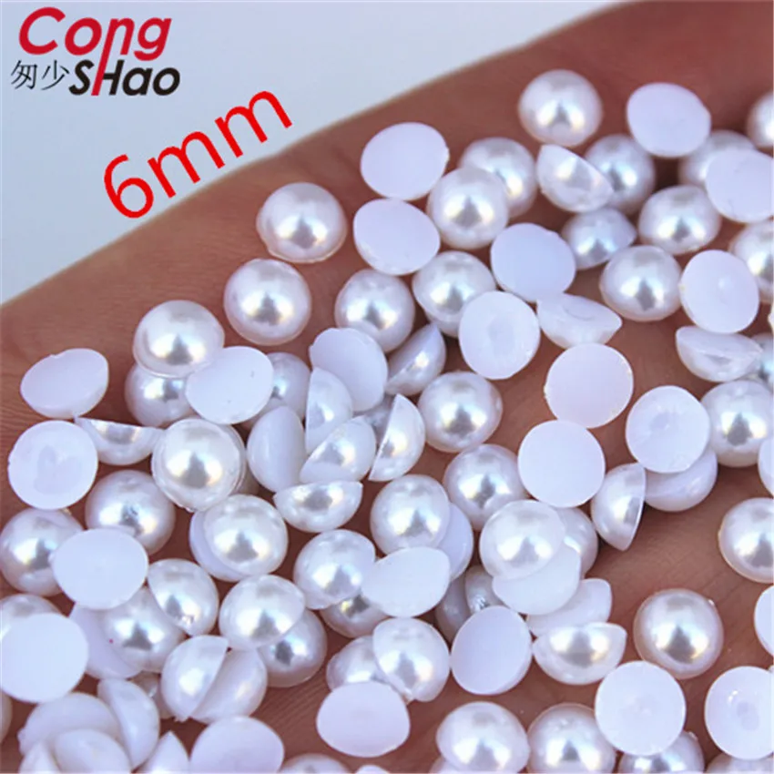 6/8/10/12mm flatback White/Ivory imitation pearl beads ABS Acrylic Round Rhinestone DIY Wedding Dress Button Accessories ZZ248