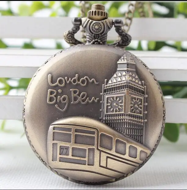 

Big Ben creative Bronze antiques Flip clock men and woman Good quality steampunk pocket watches gift PO577