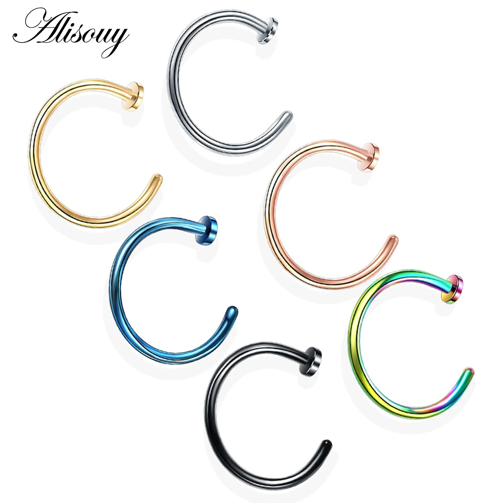 Alisouy 1pc Fake Septum Medical Stainless Steel Nose Ring Blue Gold Color Body Clip Hoop For Women Septum Piercing Jewelry Gift