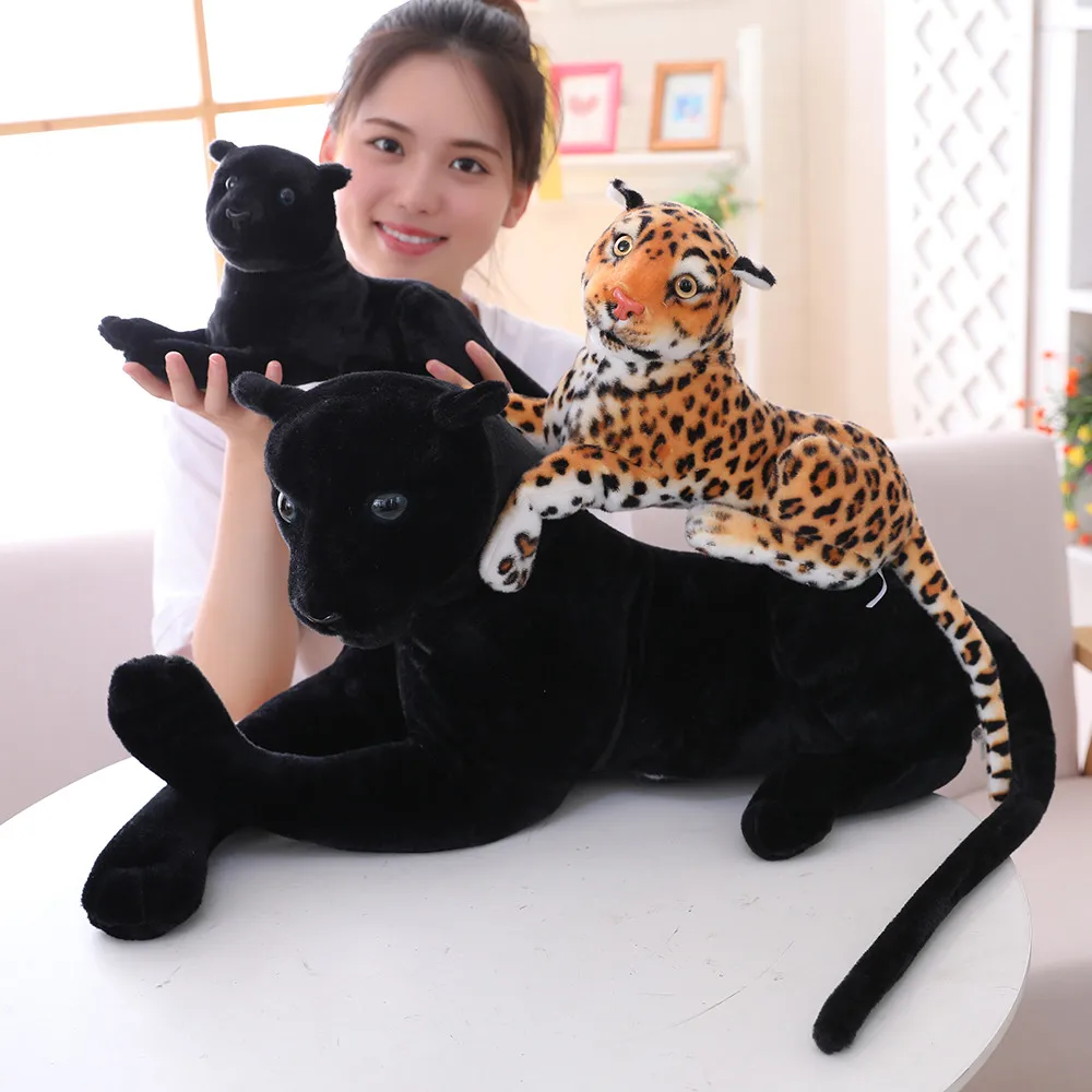 Juguete de peluche de pantera negra para niños, animales de peluche realistas, leopardo realista, muñeca suave, regalo