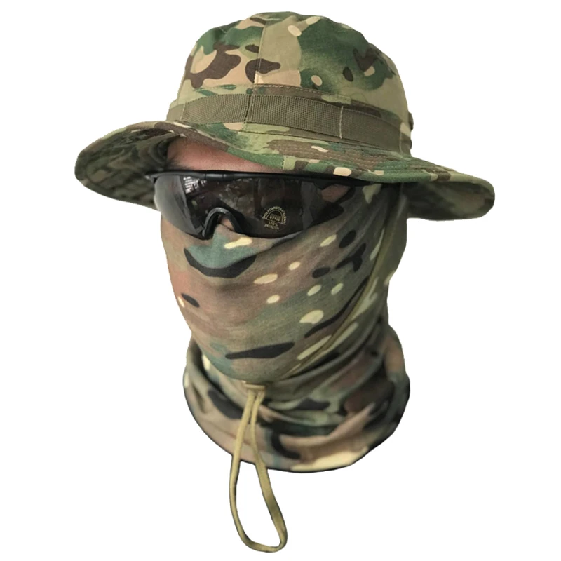 TAK YIYING Camouflage Multicam Balaclava Magic Neck Scarf Face Mask With Tactical Bonnie Hat Round-Brimmed Hat