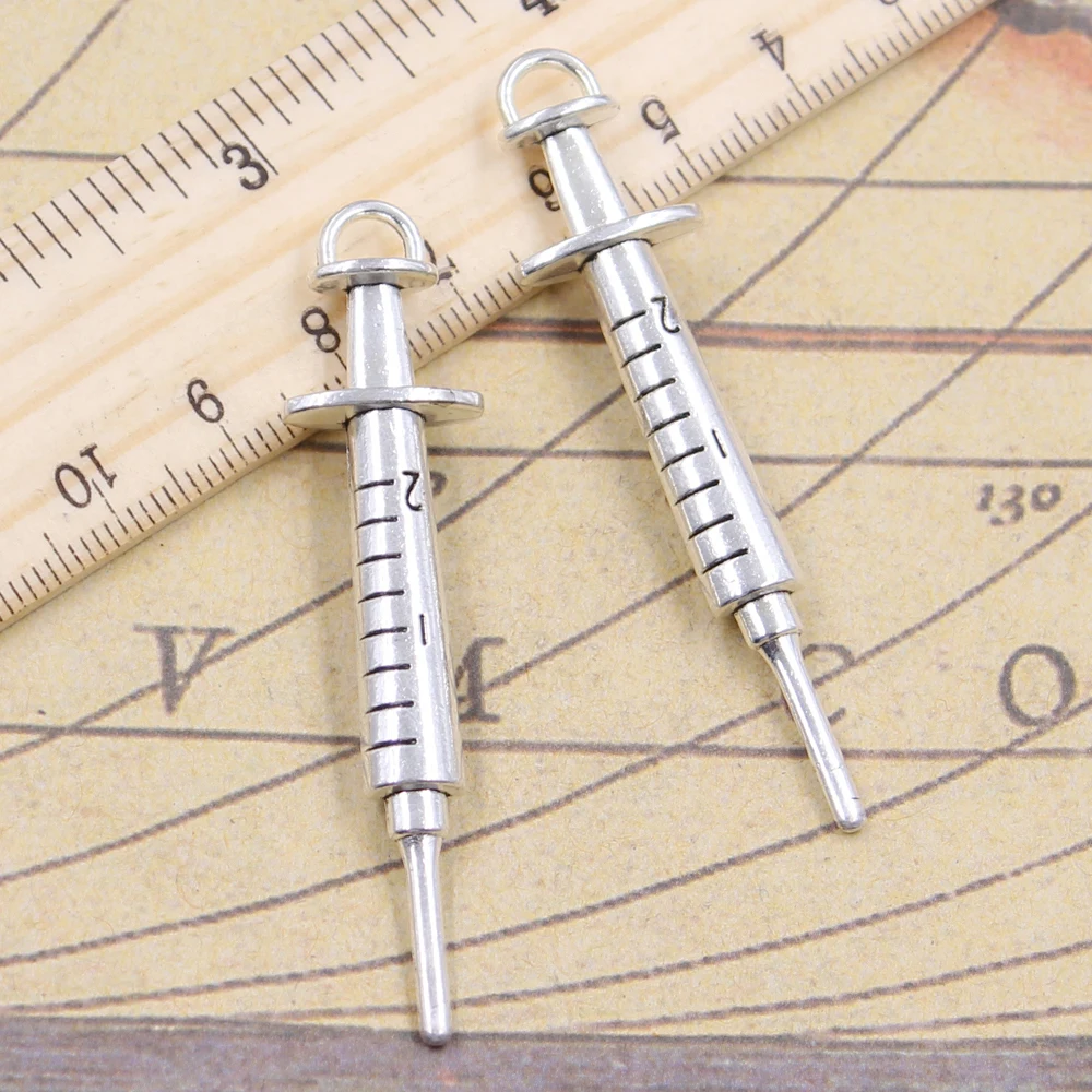 

5pcs Charms Doctor Syringe 62x6mm Antique Silver Color Pendants Making DIY Handmade Jewelry Factory Wholesale