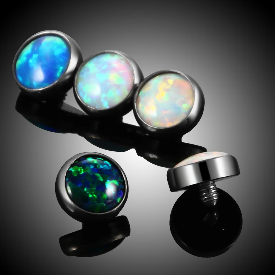 1PC 100% Titanium Fire Opal Micro Dermal Piercings Dermal Anchor Top Skin Diver Replaceable 4mm Tops Piercing Sexy Body Jewelry