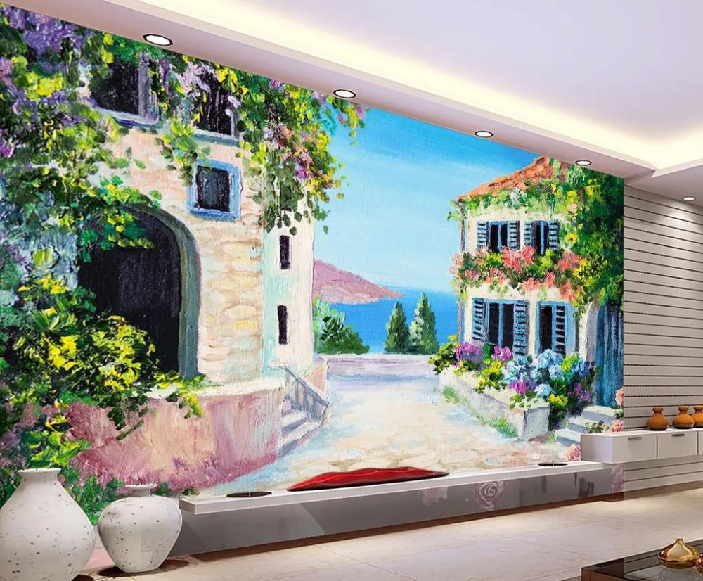 

custom 3d wallpaper Mediterranean landscape oil painting background wall mural 3d wallpaper