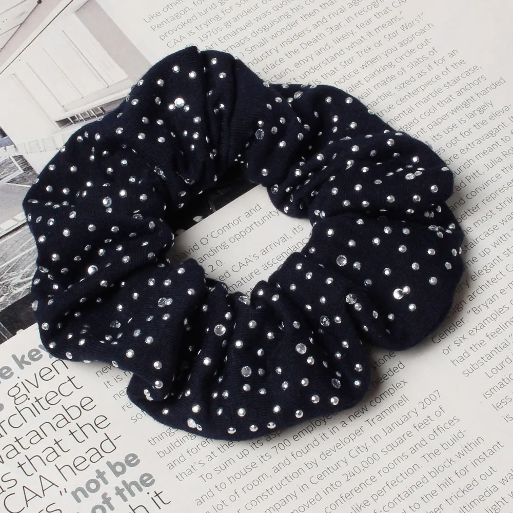 Large Shiny Stone Fabric Hair Scrunchie Elastic Hair Band For Ponytail Holder Girls Handmade  Hair Ties Women Hair Accessories