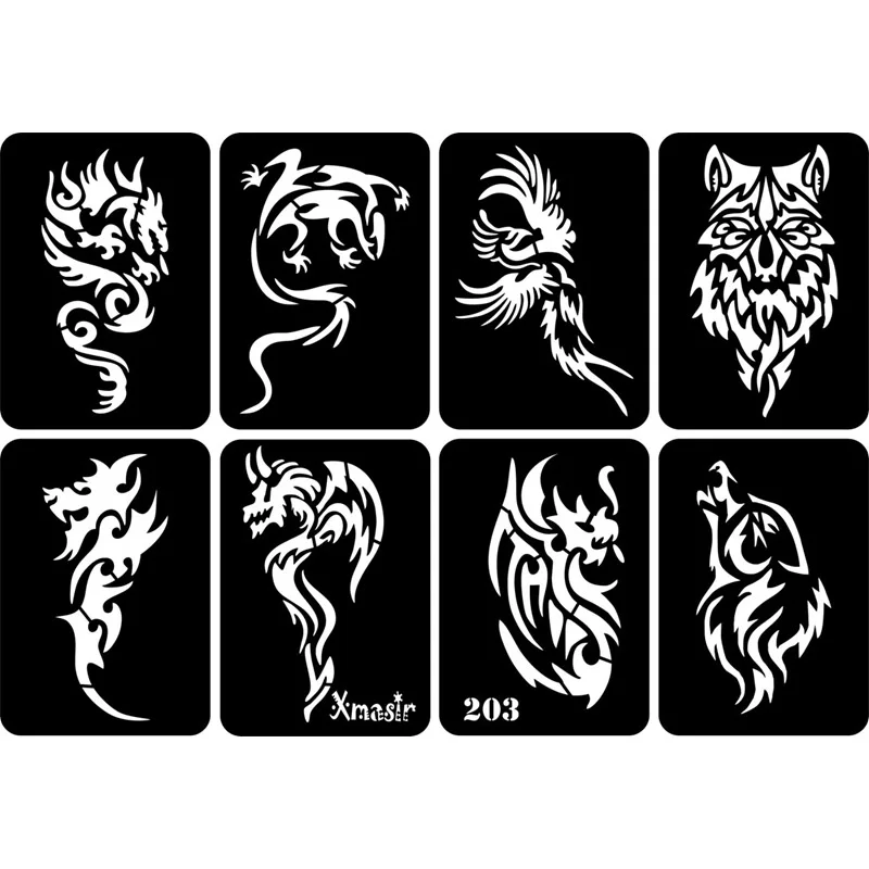 32pcs Airbrush Temporary Tattoo Stencil for Men Arm Back Body Art Painting DIY Glitter Templates Fake Tattoo Set 6.7cm*9.5 Cm