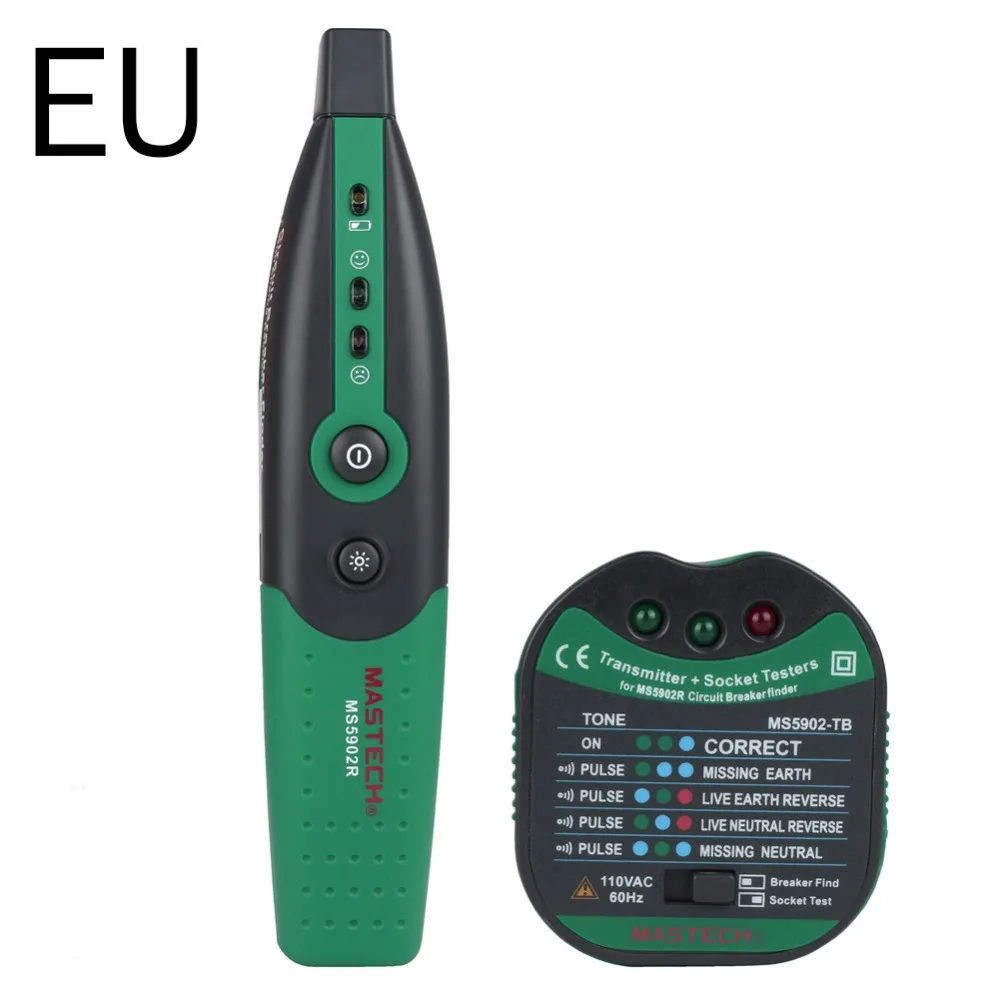 EU MS5902 Circuit Breaker LED Tester Finder EU Plug Type Fuse Socket Tester  W/ Analogue Receiver and  Flashlight 220V/230V