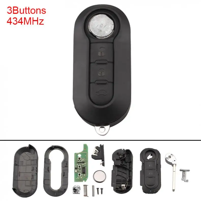 3 botões keyless remoto chave caso sem corte flip chave do carro com chip fob pcf7946 e bateria para fiat 500 grande punto 2010-2017