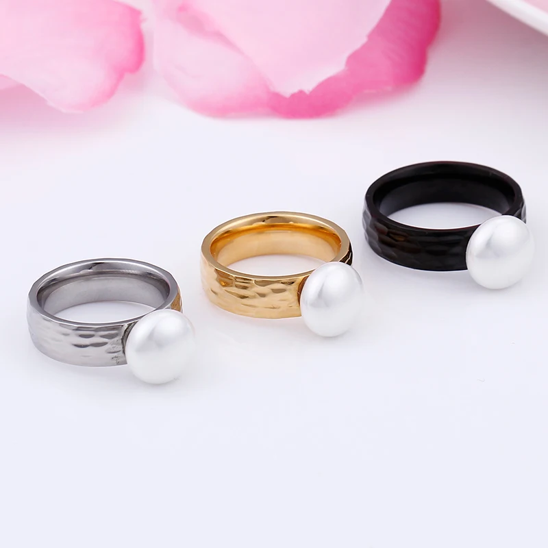 KALEN Fashion Stainless Steel Imitation Pearl Anillos Three Colours Cute/Romantic Finger Rings For Women Jewelry Engagement Gift