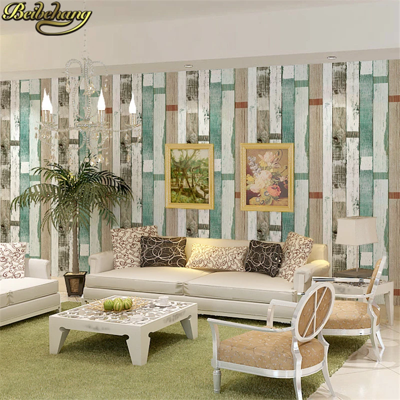 beibehang Style Striped Wallpaper Vintage Wood Wall Paper 3D Bars Living Room Wall Home Decor Blue Beige White papel de pared