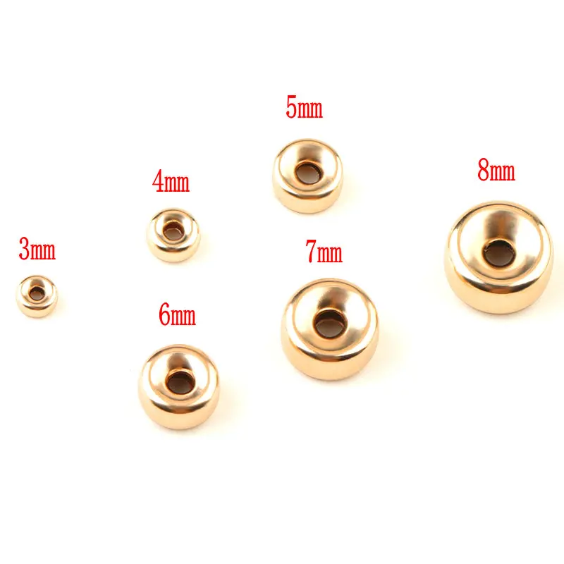 One piece 3-8mm Gold Color Round Beads Gold Plated Spacer Beads Smooth Wheel Beads for DIY Bracelet Making Jewelry Findings