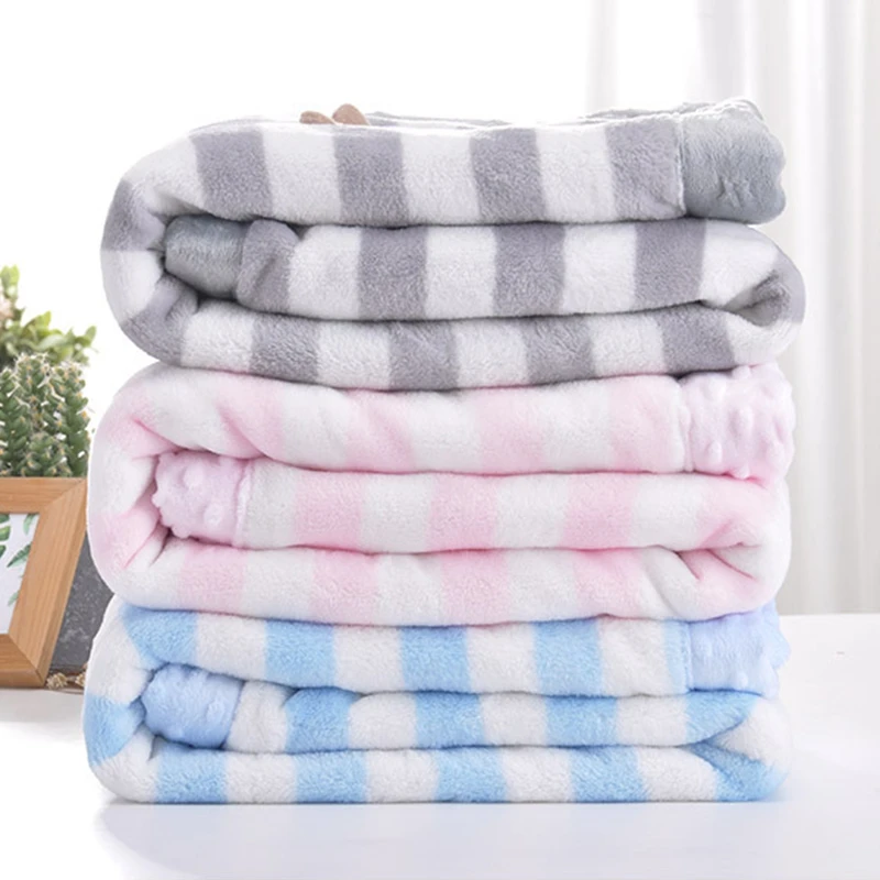 Baby Blanket Thermal Thicken Fleece Striped Blanket Infant Swaddle Nap Receiving Stroller Wrap For Newborn Baby Bedding Blankets