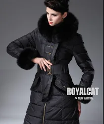 Royalcat-Chaqueta de plumón de piel de zorro para mujer, abrigo largo holgado con capucha, parka de invierno, 2024