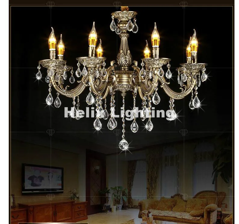 Free Shipping  Antique Brass Color Crystal Chandelier Lingting Decora Luxurious E14 AC Crystal Lamp Lustre Suspension Lighting