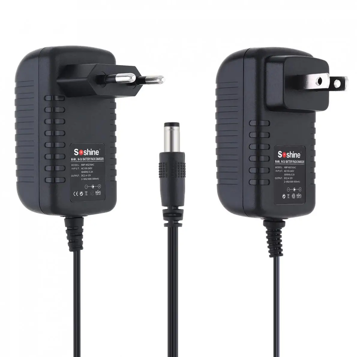 Soshine AC 100-240V 0.2A US / EU Plug DC 2.4 to 12V adapter Charger Universal 2.1 Power Adapter for Ni-MH Ni-Cd Battery Pack