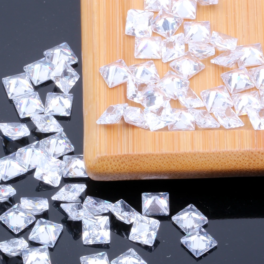 Square Shape Many Size Clear Cubic Zirconia Stone Machine Cut Crystal Shiny Rhinestones For Jewelry DIY Making 3D Decorations