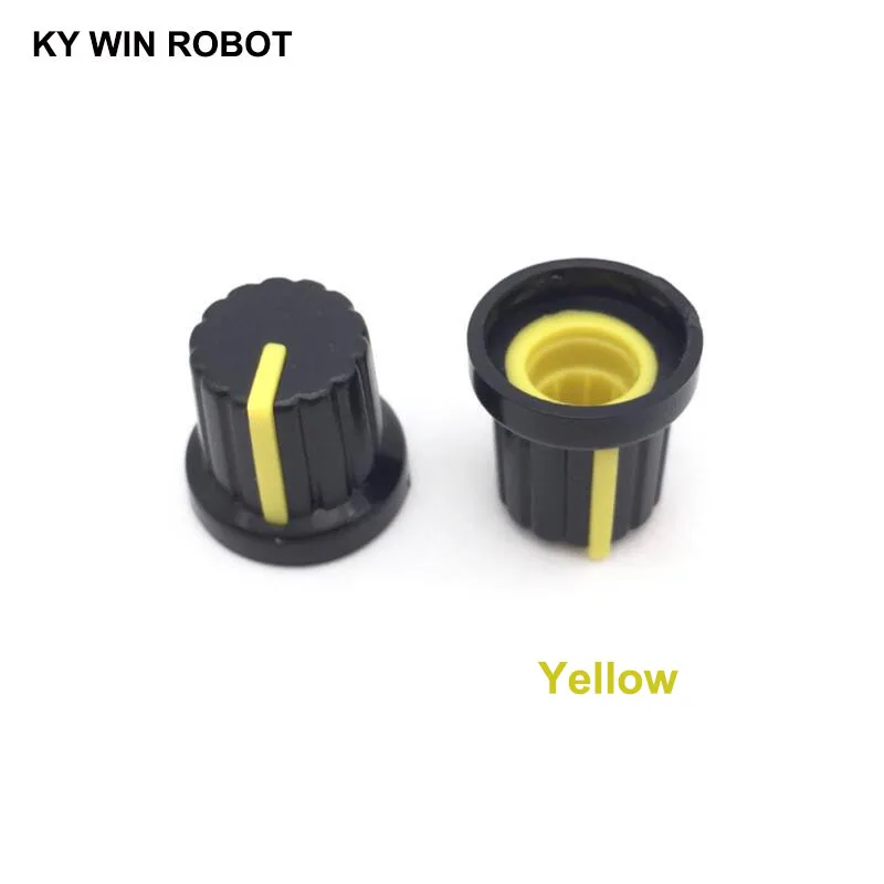 

10PCS /lot Yellow Volume Control Rotary Knobs For 6mm Dia Knurled Shaft Potentiometer Durable