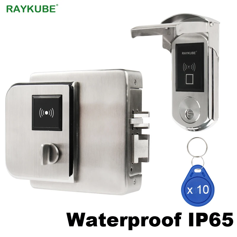 RAYKUBE Waterproof Fingerrint Electronic Door Lock With IC Card Reader Fingerprint Verification For Outsite Gate IP65