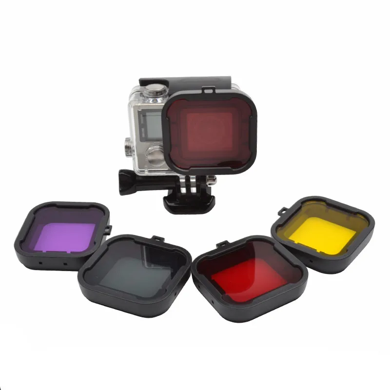 Filtr do nurkowania Żółty Czerwony Fioletowy Szary Kolor Podwodne filtry nurkowe do Go Pro Hero 3+/4 Oryginalne wodoodporne etui Akcesoria